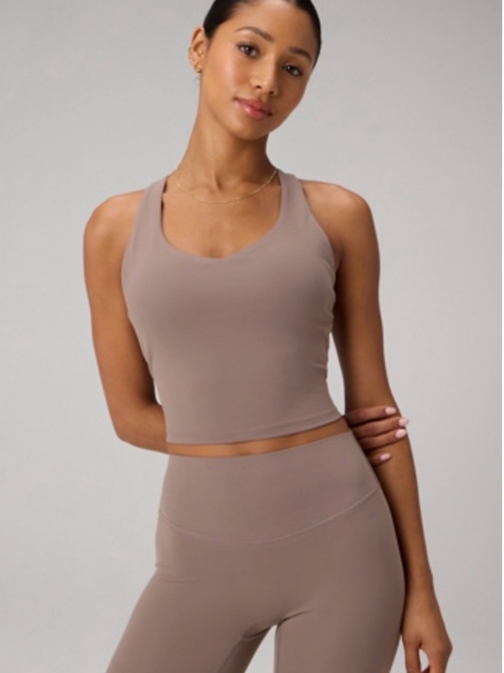 Fabletics anywhere cropped built in bra tank racerback brown